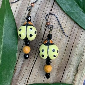 Ladybug Porcelain/Jasper/Onyx earrings
